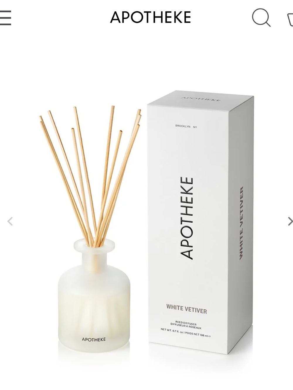 Apotheke White Vetiver Reed Diffuser NEW Open Box